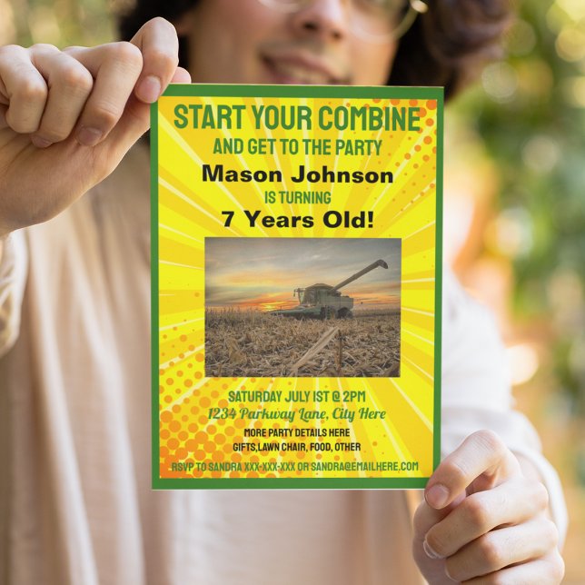 Convite Combinação de equipamento de Fazenda de Birthday K (Criador carregado)