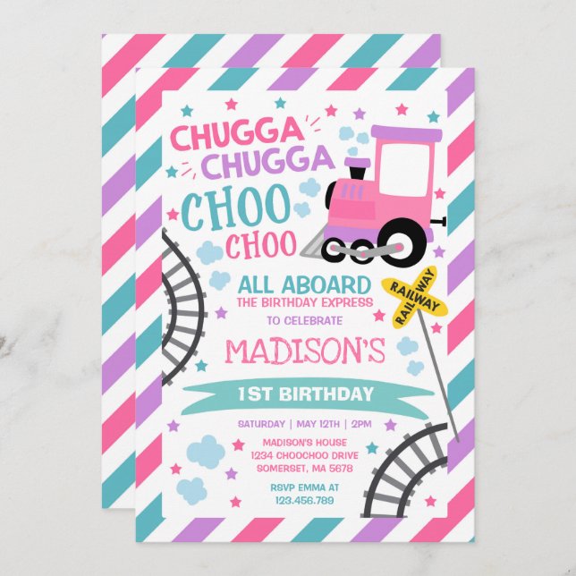 Convite Comboio Aniversário Convidar Chugga Chugga Choo Ch (Frente/Verso)
