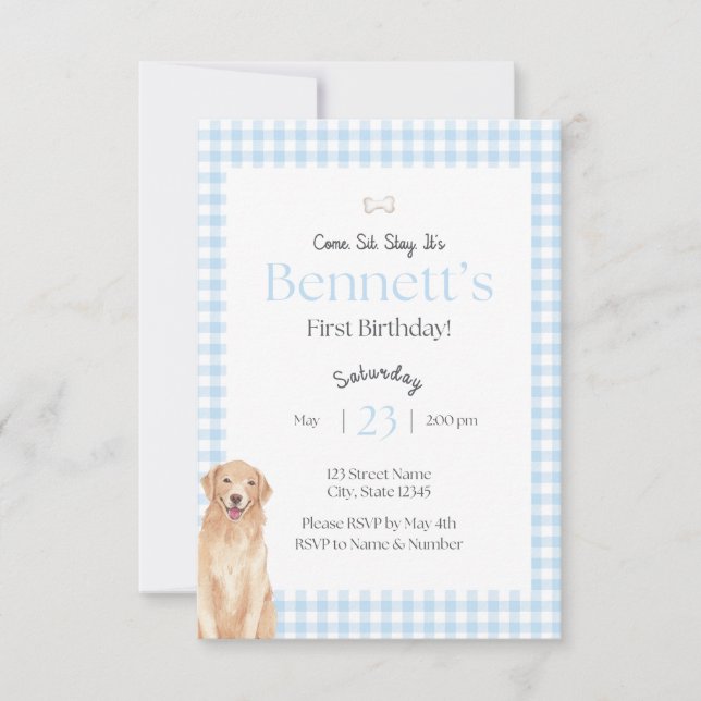 Convite Come Sit Stay Birthday Invitation (Frente)