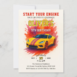 Convite Comece o aniversário do Super Carro de Aquarela do