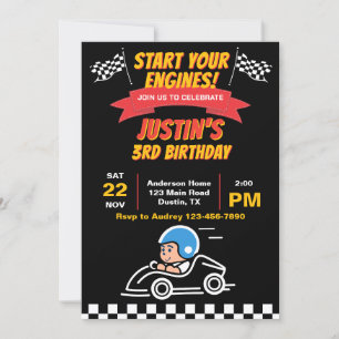 Convite Comece Seus Motores Festa de Aniversário Infantil