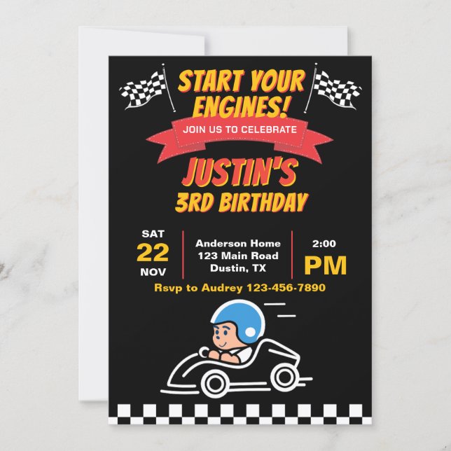 Convite Comece Seus Motores Festa de Aniversário Infantil (Frente)