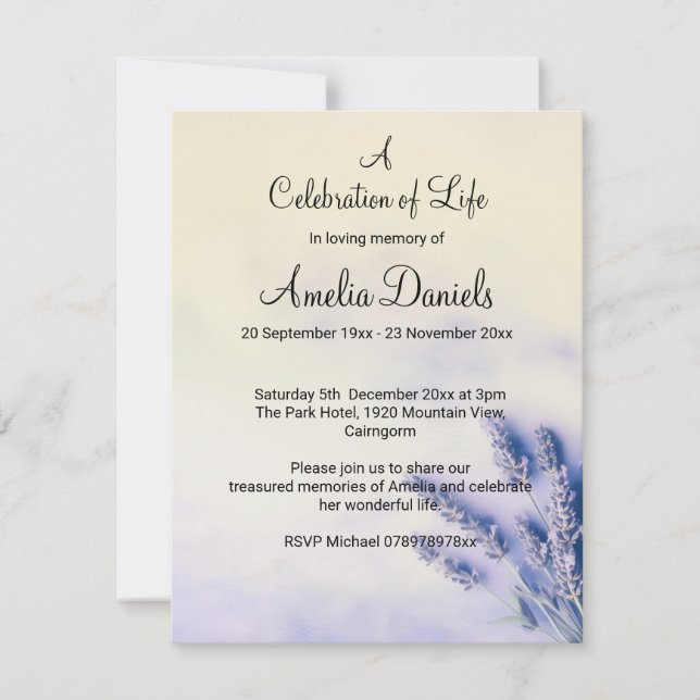 Convite Comemoração delicada da Lavanda da placa de vida (Frente)
