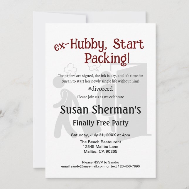 Convite Comemoração do Divorce Party Ex Hubby Início da Em (Frente)