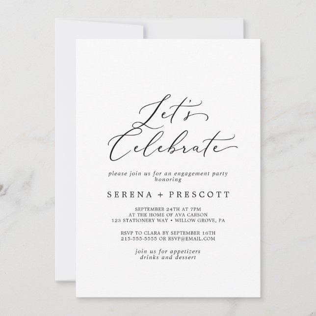 Convite Comemoração do Vamos de Caligrafia Preta Delicada (Frente)