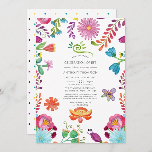 Convite Comemoração Floral Mexicana Fiesta da Vida (Frente/Verso)