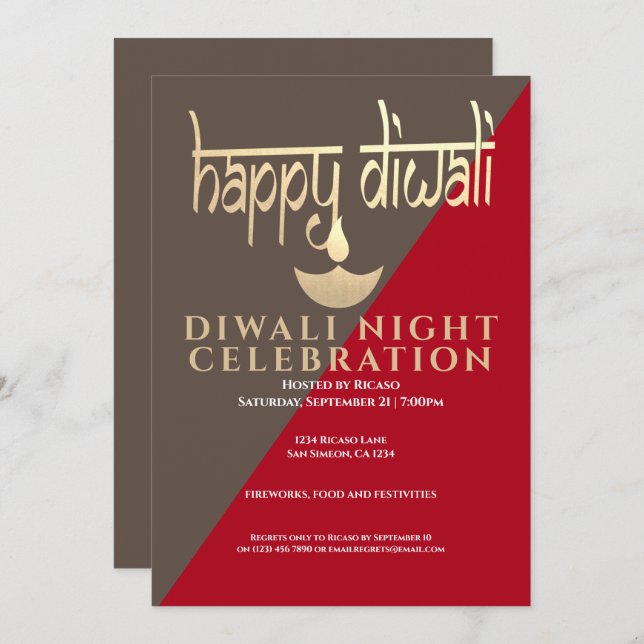 Convite Comemoração Noturna Diwali Da Luz (Frente/Verso)