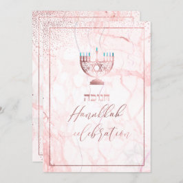 Convite Comemoração PixDezines Hanukkah, Rosa Dourado+Marb