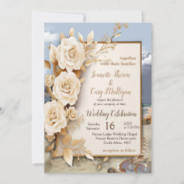 Convite Comemorações de Praia com Flores Brancas e Pérolas