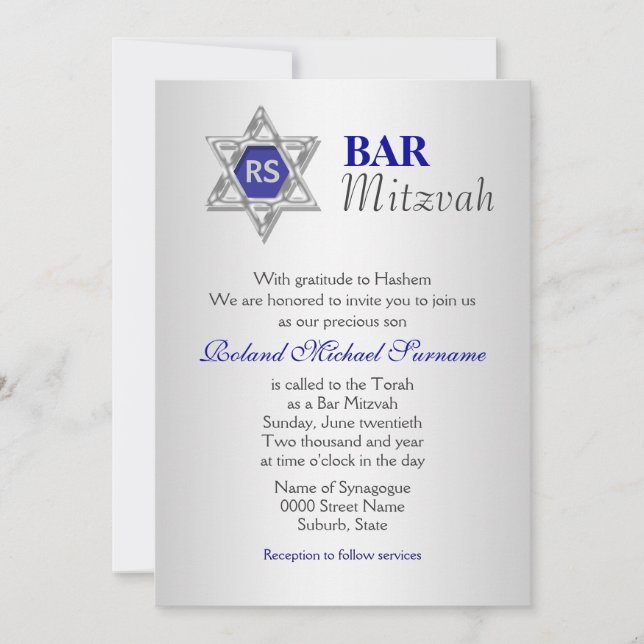 Convite Comemorações do bar azul de prata mitzvah (Frente)