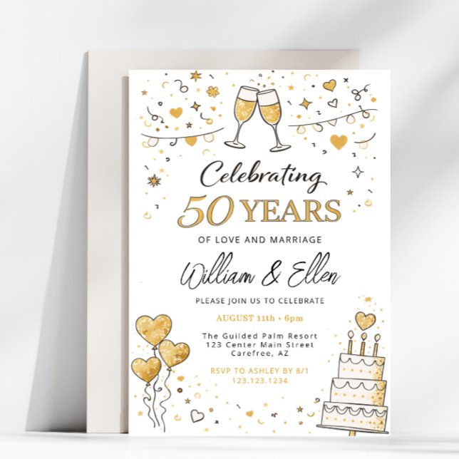 Convite Comemorando 50 Anos de Aniversário de Casamento (Criador carregado)