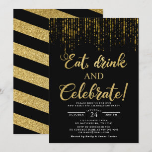 Convite Comemore a Noite de Ano Novo Comida Bebida e Celeb