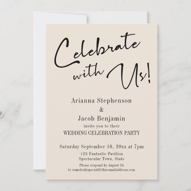 Convite "Comemore Conosco!" Festa de Casamento Simples Cre (Frente)