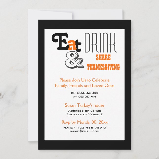 Convite Comer beber Ação de Graças festa de aniversário (Frente)