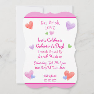 Convite COMER BEBER AMOR Galentines Diversão Aquarela Cora