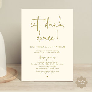 Convite Comer, Beber, Dançar, Casamento Simples e Elegante