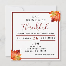 Convite comer beber e ser grato Friendsgiving