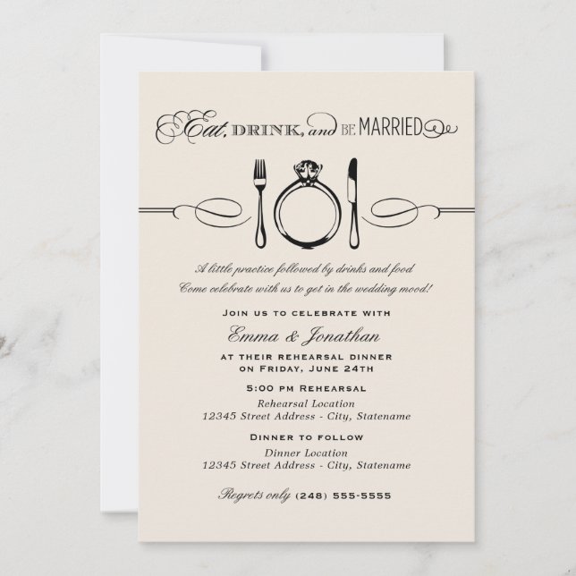 Convite Comer Beber Ser Casado Jantar de Ensaios de Marfim (Frente)