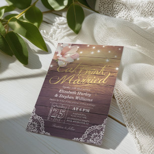 Convite Comer Bebida E Casar-Se Com Madeira Floral Rústic