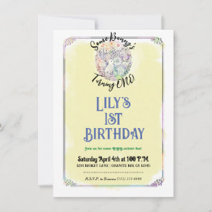 Convite Comer primeiro aniversario Amarelo de Caça de Ovo