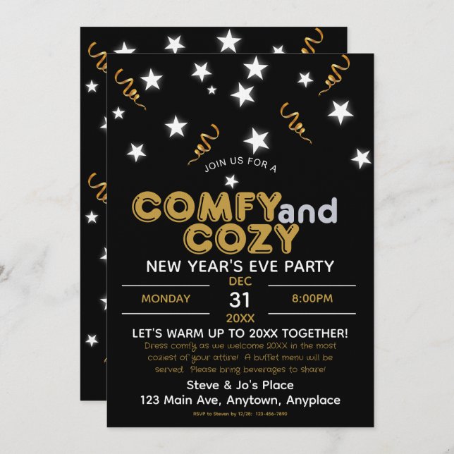 Convite Comfy and Cozy New Year's Eve Party Invitation (Frente/Verso)