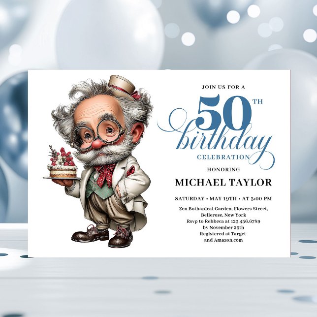 Convite Comic Style Man Turning 50 Fun Party Invitation (Comic Style Man Turning 50 Fun Party Invitation)
