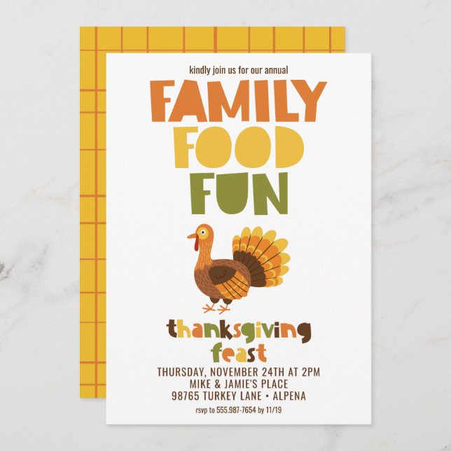 Convite Comida da família divertida Turquia Banquete de Aç (Frente/Verso)