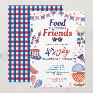 Convite Comida de 4 de Julho, Amigo e Fogos de Artifício, 