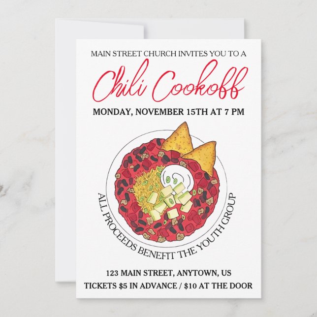 Convite Comida de jantar da Competição Chili Chili Soup Co (Frente)