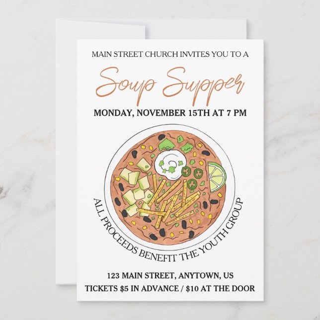 Convite Comida de jantar da Tortilla Soup Cookoff (Frente)