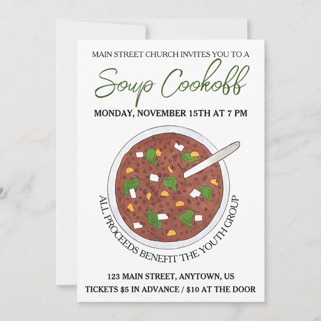 Convite Comida de Suportes para Janto de Lentil Soup Cooko (Frente)
