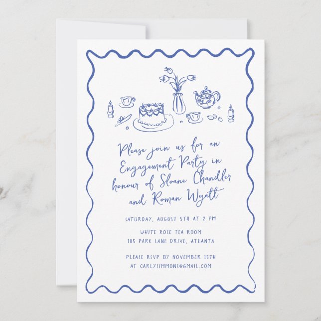 Convite Comida desenhada à mão e Noivado de Portas Bebidas (Frente)