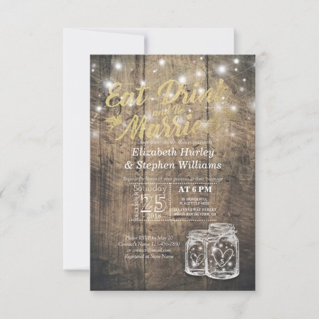 Convite Comida Elegante E Bebida Para Casamento (Frente)