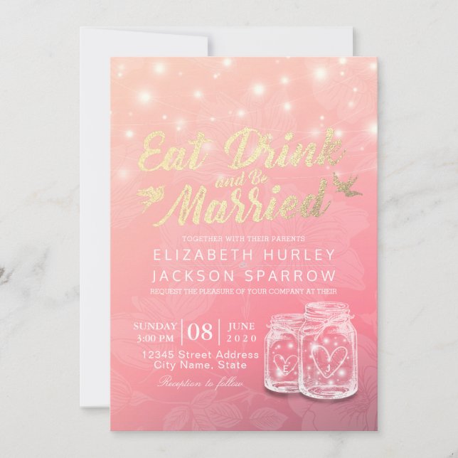 Convite Comida Elegante E Bebida Para Casamento (Frente)