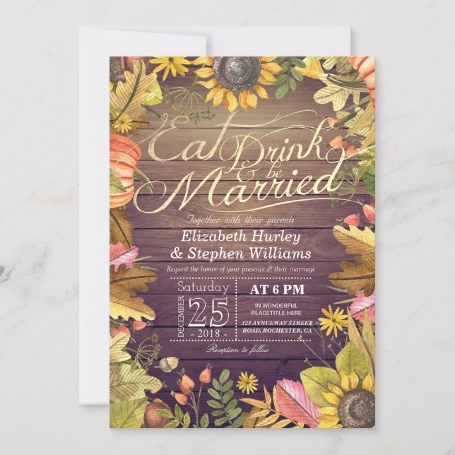 Convite Comida Elegante E Bebida Para Casamento (Frente)