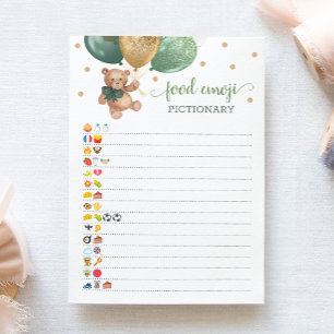 Convite Comida Emoji Pictionary game Sage Teddy Bear Card