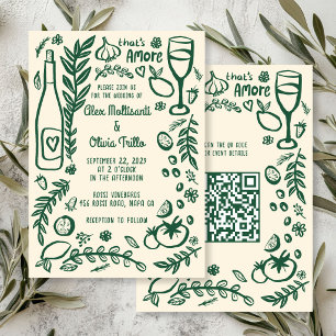 Convite Comida Italiana Isso É Amor QR Festa de Casamento