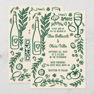 Convite Comida Italiana Isso É Amor QR Festa de Casamento 