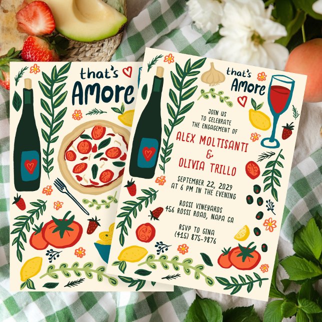 Convite Comida Italiana That's Amore Festa de Engajamento  (That's Amore Italian Food CUSTOM Engagement Party Invitation
)