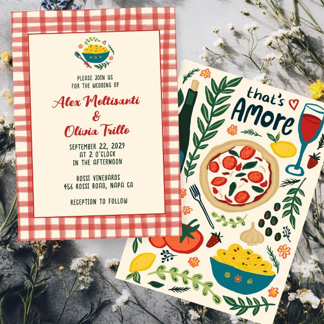 Convite Comida Italiana That's Amore Plaid Personalizado C (That's Amore Italian Food CUSTOM Plaid Wedding Invitation
)