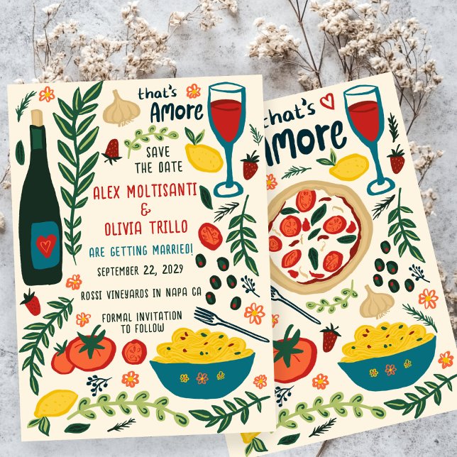 Convite Comida Italiana That's Amore SALVE A DATA Noivado (That's Amore Italian Food SAVE THE DATE Engagement Invitation
)