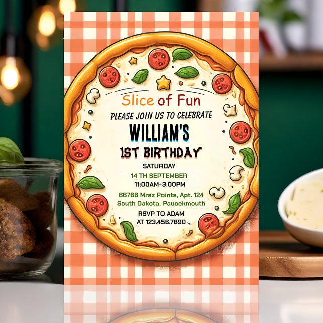 Convite comida menina pizza adolescente primeiro primeiro  (Criador carregado)