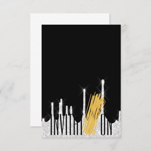 Convite Comida Orgânica Espaguete Italiano Preto W (Frente/Verso)