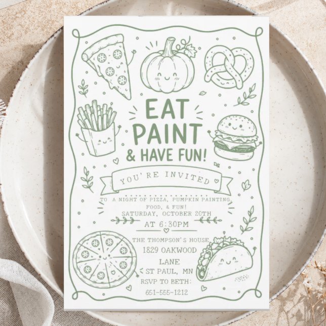 Convite Comida verde Festa Divertida Doodle Minimalista Ab (Criador carregado)