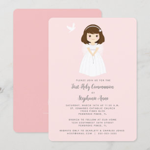 Convite Communion Dove Brunette Girl