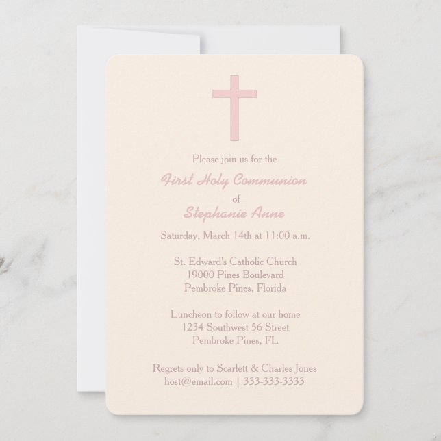 Convite Communion Pastel Pink Cross (Frente)