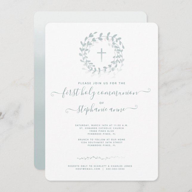 Convite Communion Sage Wreath e Cross (Frente/Verso)