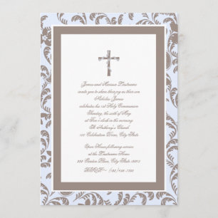 Convite Communion Soft Blue e Brown Paisley