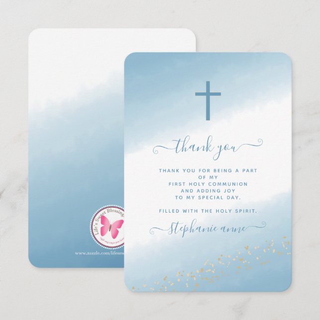 Convite Community Cross Blue Watercolor (Frente/Verso)