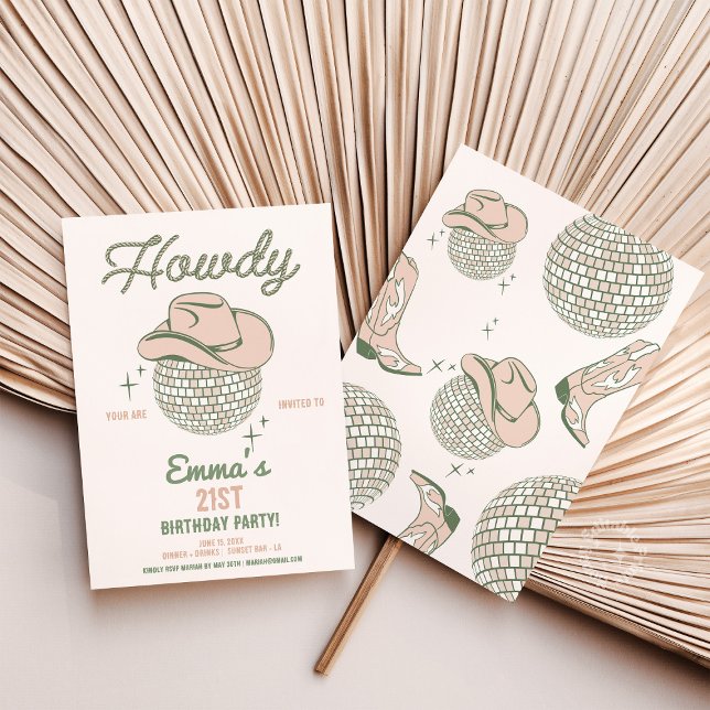 Convite Como a Festa de aniversário Disco convida (howdy disco birthday invite, western disco party invite, neutral rodeo birthday theme, cowgirl birth)